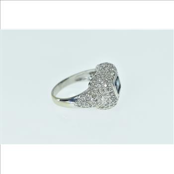 14K 1.75 Ctw Aquamarine Pave Diamond Statement White Gold Ring, Size 7