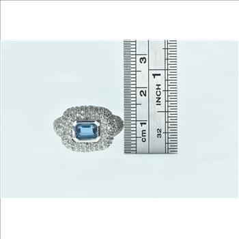 14K 1.75 Ctw Aquamarine Pave Diamond Statement White Gold Ring, Size 7