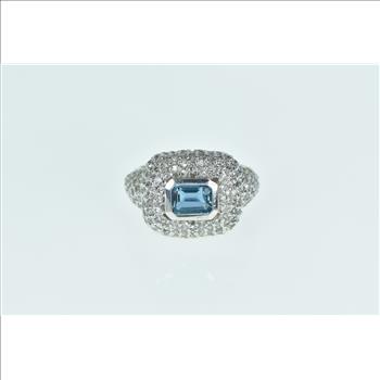 14K 1.75 Ctw Aquamarine Pave Diamond Statement White Gold Ring, Size 7