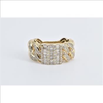 14K 1.75 Ctw Baguette Diamond Men's Chain Fashion Yellow Gold Ring, Size 10
