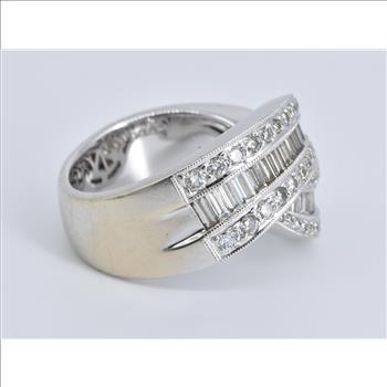 14K 1.75 Ctw Baguette Natural Diamond Twist Knot White Gold Ring, Size 7