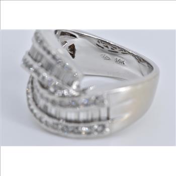 14K 1.75 Ctw Baguette Natural Diamond Twist Knot White Gold Ring, Size 7
