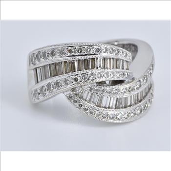 14K 1.75 Ctw Baguette Natural Diamond Twist Knot White Gold Ring, Size 7