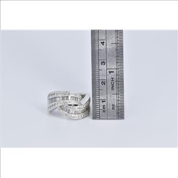 14K 1.75 Ctw Baguette Natural Diamond Twist Knot White Gold Ring, Size 7