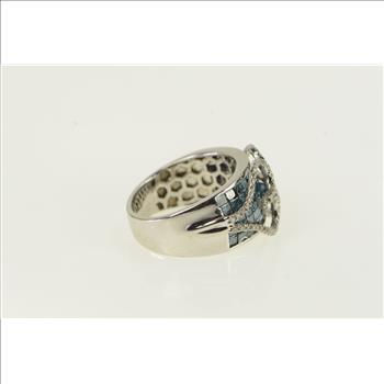 14K 1.75 Ctw Blue and White Diamond Heart White Gold Ring, Size 7.25