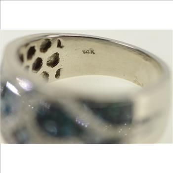 14K 1.75 Ctw Blue and White Diamond Heart White Gold Ring, Size 7.25