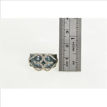 14K 1.75 Ctw Blue and White Diamond Heart White Gold Ring, Size 7.25