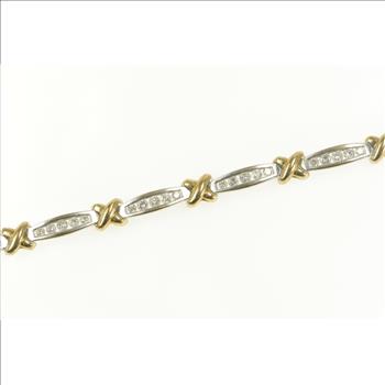 14K 1.75 Ctw Diamond Two Tone X Link Tennis White Gold Bracelet 6.75