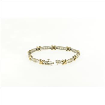 14K 1.75 Ctw Diamond Two Tone X Link Tennis White Gold Bracelet 6.75
