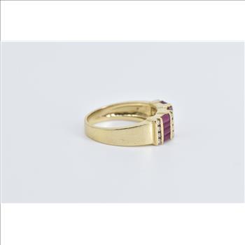 14K 1.76 Ctw Ruby Diamond Striped Statement Band Yellow Gold Ring, Size 7