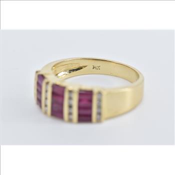 14K 1.76 Ctw Ruby Diamond Striped Statement Band Yellow Gold Ring, Size 7
