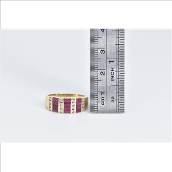 14K 1.76 Ctw Ruby Diamond Striped Statement Band Yellow Gold Ring, Size 7