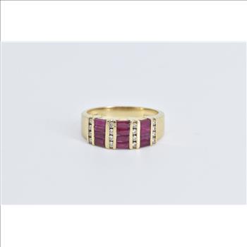 14K 1.76 Ctw Ruby Diamond Striped Statement Band Yellow Gold Ring, Size 7