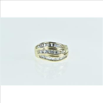 14K 1.80 Ctw Baguette Diamond Wavy Band Yellow Gold Ring, Size 6.25
