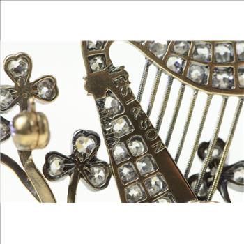 14K 1.80 Ctw Diamond Emerald Clover Blossom Yellow Gold Pin/Brooch