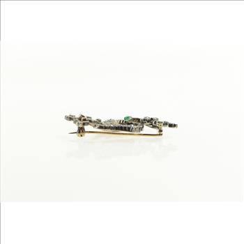 14K 1.80 Ctw Diamond Emerald Clover Blossom Yellow Gold Pin/Brooch