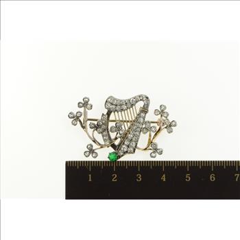 14K 1.80 Ctw Diamond Emerald Clover Blossom Yellow Gold Pin/Brooch
