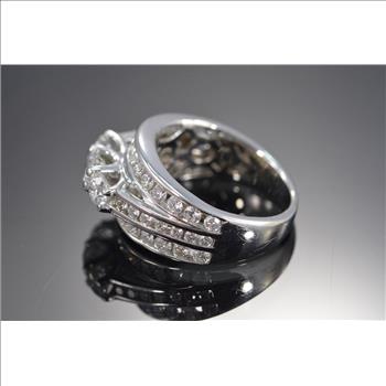 14K 1.83 Ctw 3 Stone & Channel set accent Diamond White Gold Ring, Size 5.5 BELOW Wholesale Cost