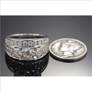 14K 1.83 Ctw 3 Stone & Channel set accent Diamond White Gold Ring, Size 5.5 BELOW Wholesale Cost