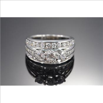 14K 1.83 Ctw 3 Stone & Channel set accent Diamond White Gold Ring, Size 5.5 BELOW Wholesale Cost