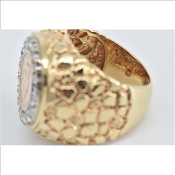 14K 1849-O Gold $1 Coin Natural Diamond Nugget Yellow Gold Ring, Size 8.25