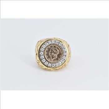 14K 1849-O Gold $1 Coin Natural Diamond Nugget Yellow Gold Ring, Size 8.25