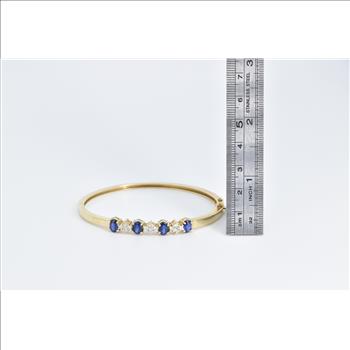14K 1.85 Ctw Syn. Sapphire Diamond Oval Bangle Yellow Gold Bracelet 6.75