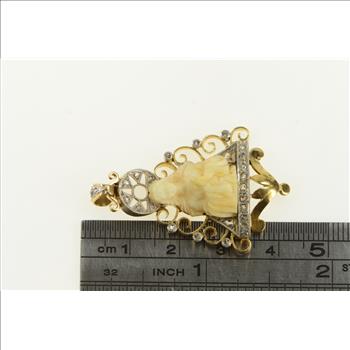 14K 1850's Virgin Mary Diamond Antique Yellow Gold Pendant
