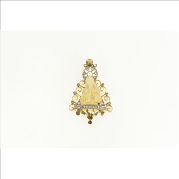 14K 1850's Virgin Mary Diamond Antique Yellow Gold Pendant