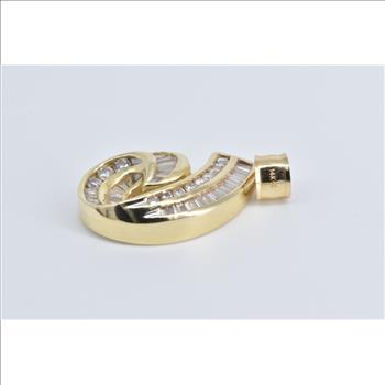 14K 1.90 Ctw Baguette Natural Diamond Curved Yellow Gold Pendant