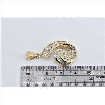 14K 1.90 Ctw Baguette Natural Diamond Curved Yellow Gold Pendant