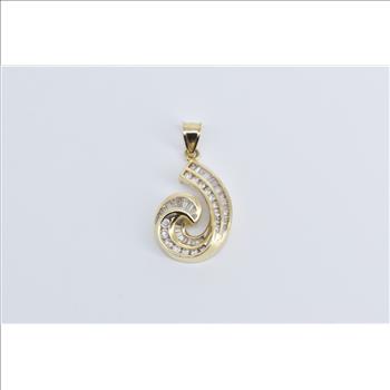 14K 1.90 Ctw Baguette Natural Diamond Curved Yellow Gold Pendant