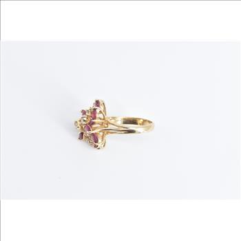 14K 1.90 Ctw Diamond Marquise Ruby Cluster Yellow Gold Ring, Size 5.5