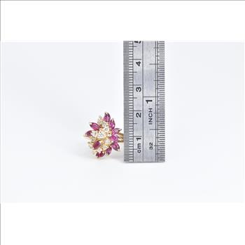 14K 1.90 Ctw Diamond Marquise Ruby Cluster Yellow Gold Ring, Size 5.5