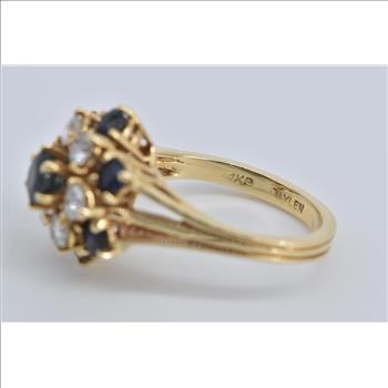 14K 1.90 Ctw Sapphire Natural Diamond Cocktail Yellow Gold Ring, Size 6