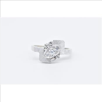 14K 1930's 0.33 Ctw Diamond Bypass Engagement White Gold Ring, Size 9.75