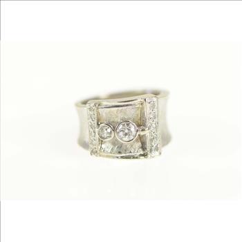 14K 1930's 0.61 Ctw Old European Diamond Buckle White Gold Ring, Size 5