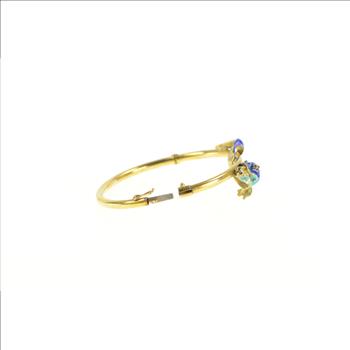 14K 1930's Diamond Blue Enamel Fish Bangle Yellow Gold Bracelet 6.75”