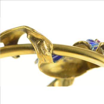 14K 1930's Diamond Blue Enamel Fish Bangle Yellow Gold Bracelet 6.75”