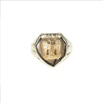 14K 1930's FOE Fraternal Order of Eagles Men's White Gold Ring, Size 9. ...