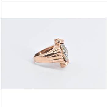 14K 1930's Scallop Sea Shell Ruby CZ Diamond Rose Gold Ring, Size 3.5