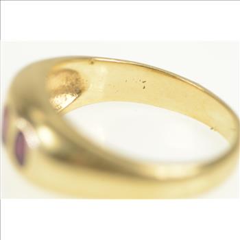 14K 1930's Three Stone Natural Ruby Domed Yellow Gold Ring, Size 7.25