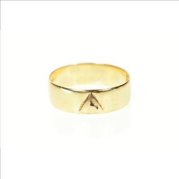 14K 1930's Worn Yod Masonic Symbol Men's Band Yellow Gold Ring, Size 12.5