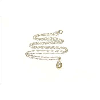 14K 1940's 0.42 Ctw Pear Tear Drop Rolling Chain White Gold Necklace 16.75