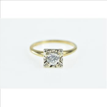 14K 1940's 0.47 Ct Diamond Engagement Yellow Gold Ring, Size 6.75