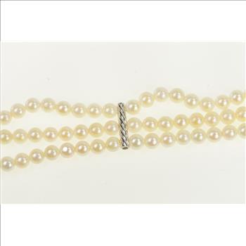 14K 1940's Diamond Pearl Ornate Swirl Layered White Gold Bracelet 8