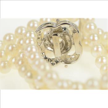 14K 1940's Diamond Pearl Ornate Swirl Layered White Gold Bracelet 8