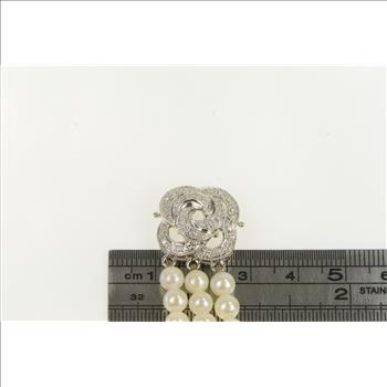 14K 1940's Diamond Pearl Ornate Swirl Layered White Gold Bracelet 8