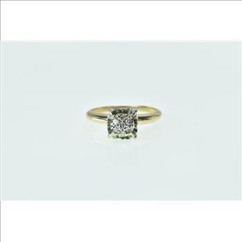 14K 1940's Diamond Squared Cluster Engagement Yellow Gold Ring, Size 5