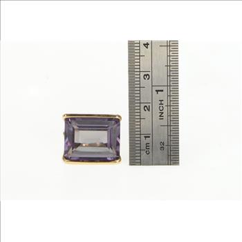 14K 1940's Emerald Cut Amethyst Squared Filigree Yellow Gold Ring, Size 4